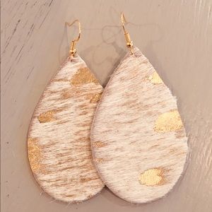 Gold and cream metallic cowhide leather earrings